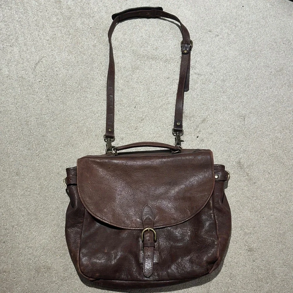 GAP Mens Brown Pebbled Leather Messenger Bag Satchel Laptop Crossbody Vintage